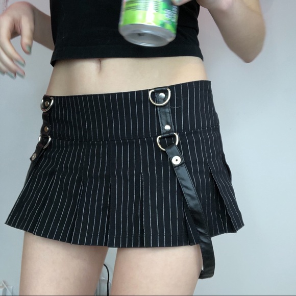 *SOLD ON DEPOP* Gothic Lip Service Pinstripe Mini Skirt - Picture 2 of 5
